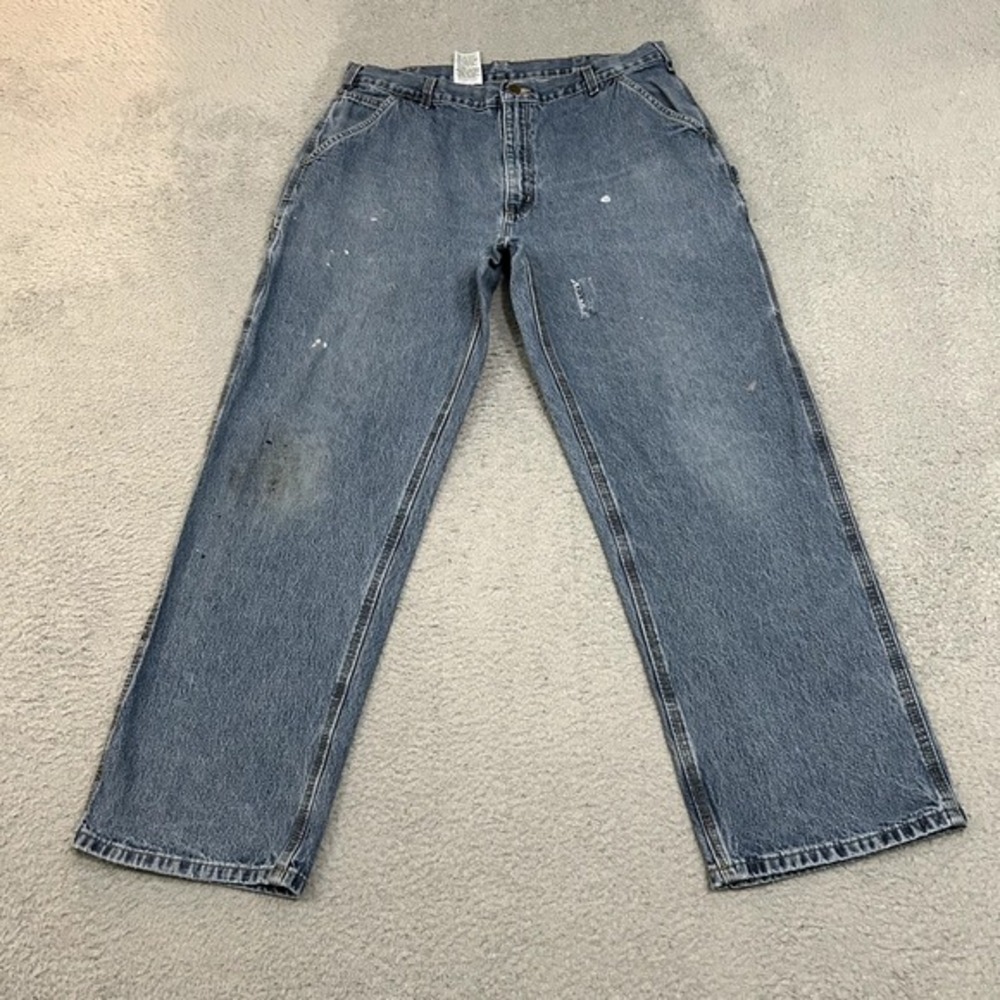 Carhartt Jeans Mens 38x32 Blue Denim Carpenter Dungaree Fit Work Wear‎ B13 DPS